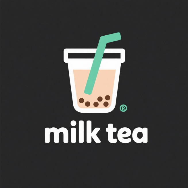 logo设计，奶茶logo，一个有设计感的奶茶，下方文字“milk tea”预览效果