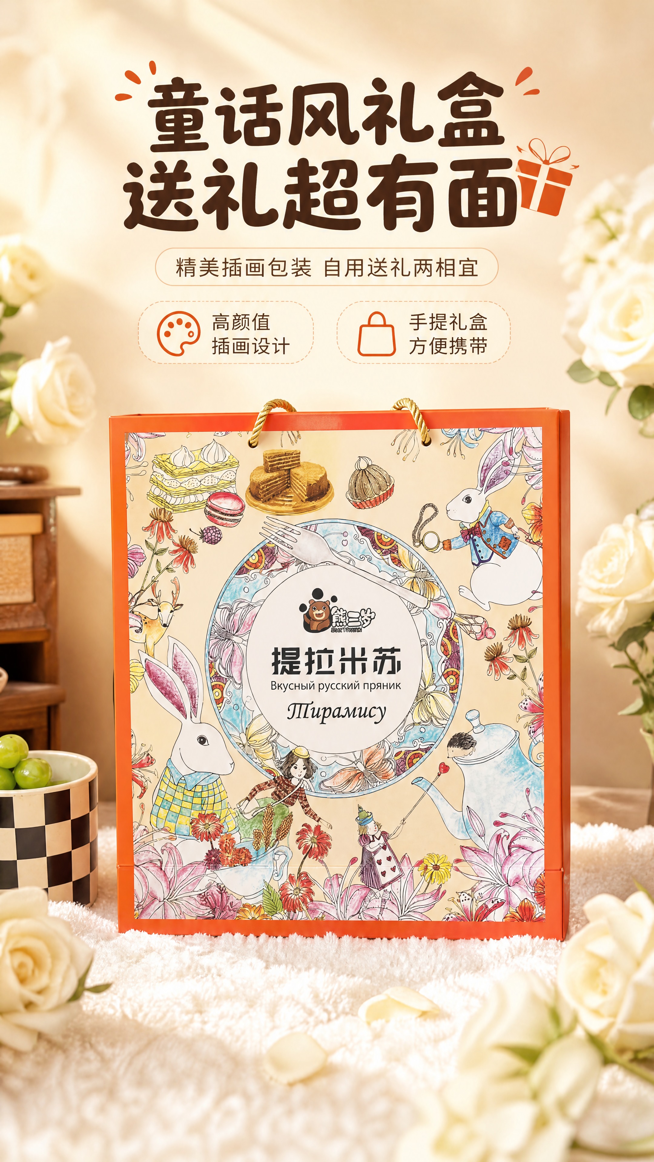 [商品] 使用【图3】熊三岁提拉米苏手提袋礼盒；保留手提袋橙红… - 图片创意预览