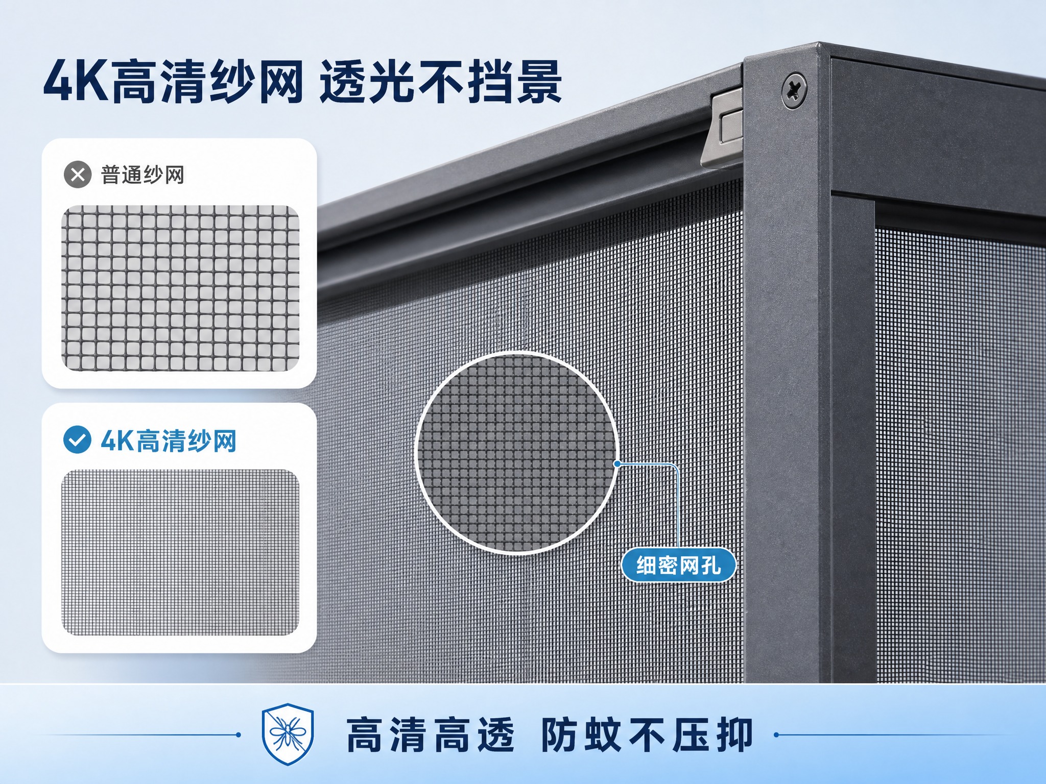 [商品] 使用【图74】深灰色铝合金型材与纱网特写；保留磨砂铝… - 图片创意预览