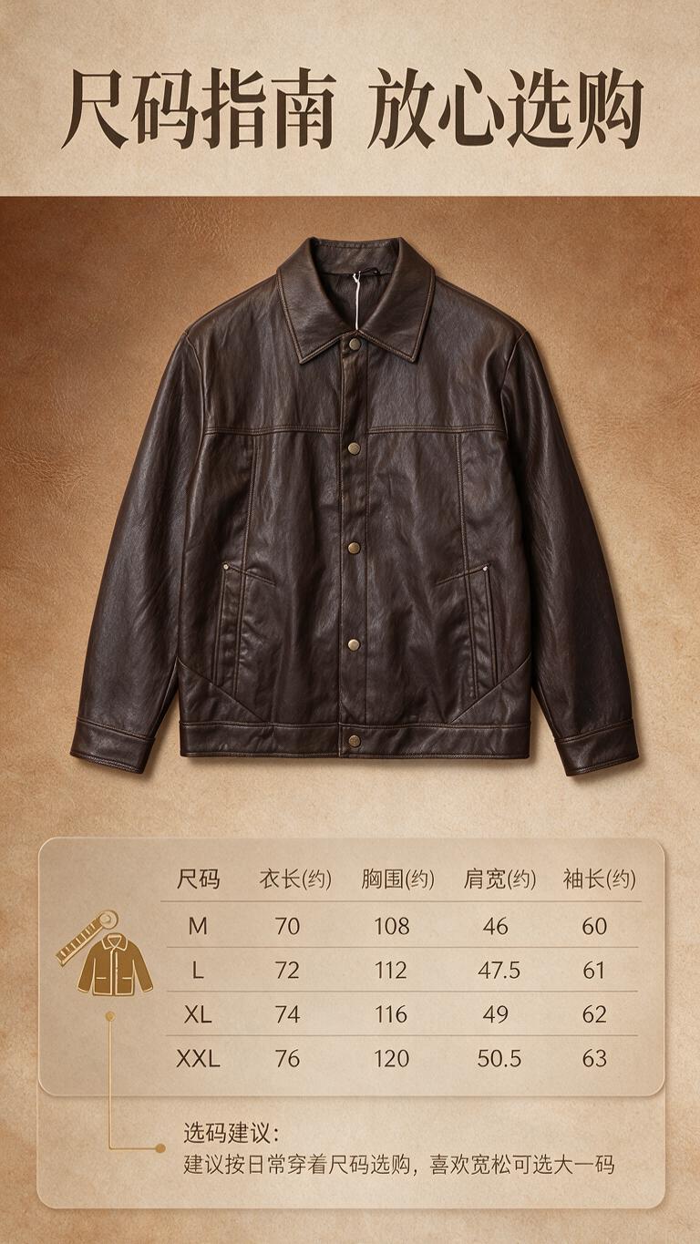 [商品] 使用【图1】深棕色翻领PU皮夹克；商品处理：保留翻领… - 图片创意预览