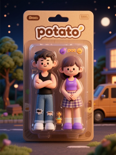 盒子上描边文字，写着“potato”预览效果