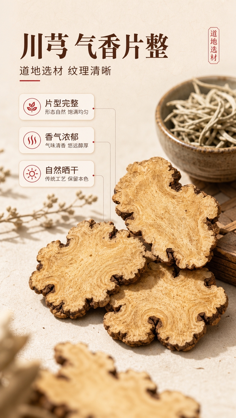 [商品] 使用【图1】中的川芎部分（浅棕色波浪边切片）；保留川… - 图片创意预览