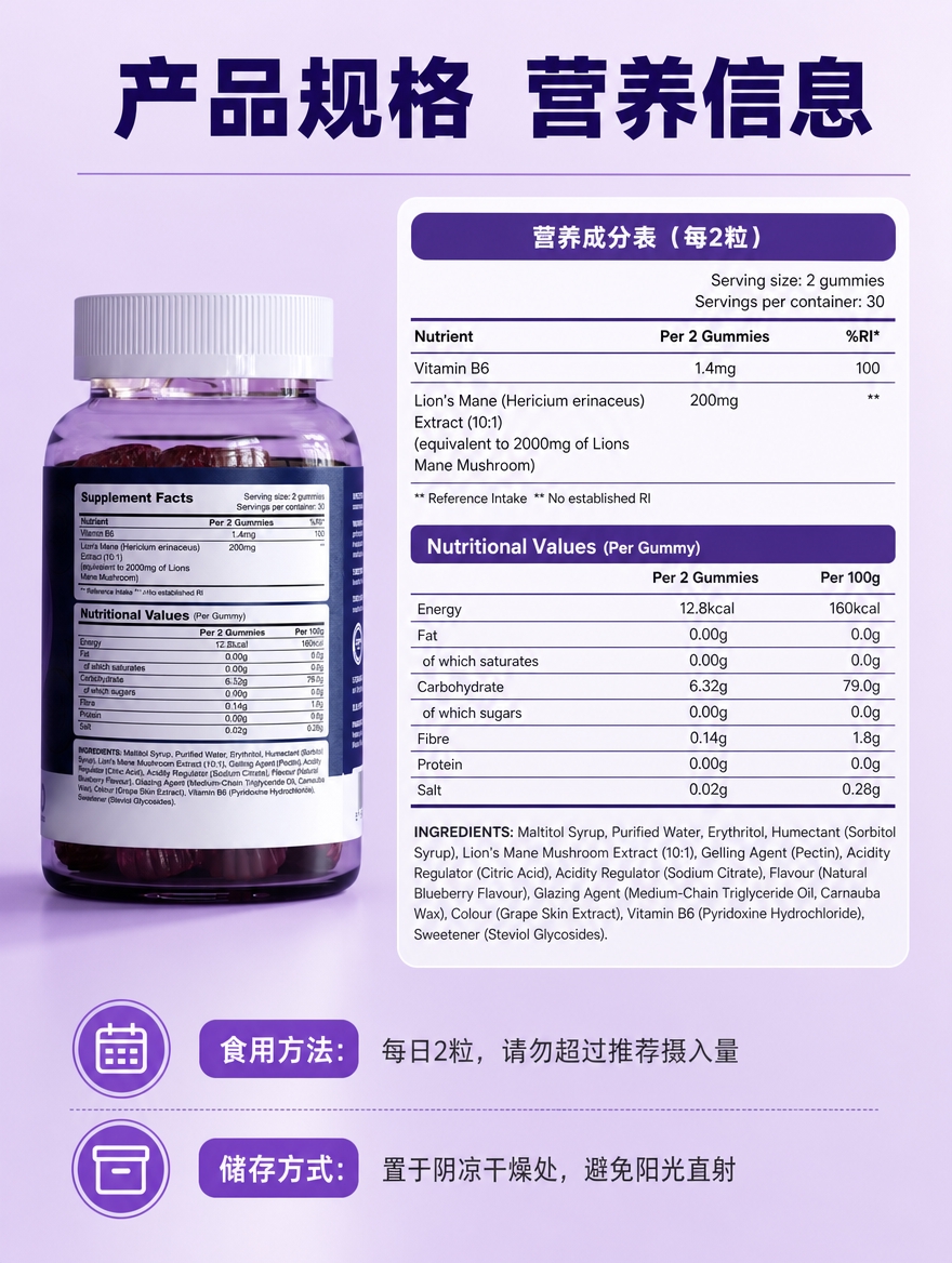 [商品] 使用【图5】URENUS猴头菇软糖背面瓶身图；保留营… - 图片创意预览
