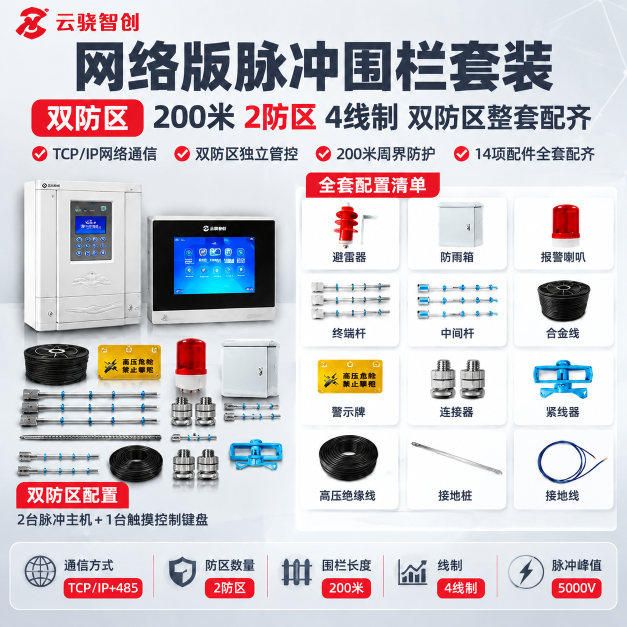 将这张网络版200米2防区脉冲围栏套装主图（第二版版式）的产品… - 图片创意预览