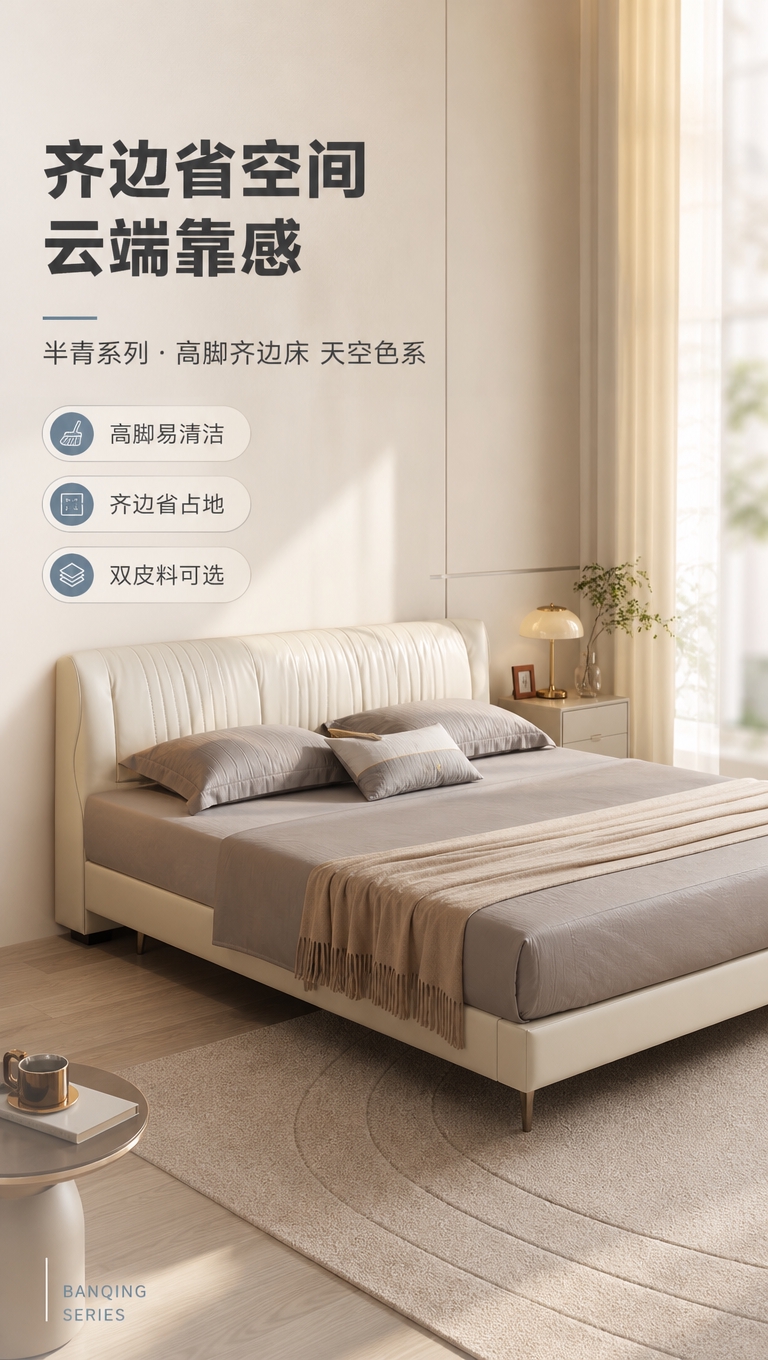 [商品] 使用【图1】半青系列高脚齐边床（天空色）；商品处理：… - 图片创意预览