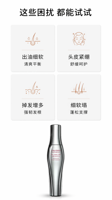 [第6屏] 适用困扰场景分区展示，本屏使用【图1】放在底部居中位置。
[氛围/风格] 干净卡片网格风，清晰直观，专业分类，简约高级。
[元素布局] 画面上半部分分为四个网格卡片，每个卡片对应一种适用头预览效果