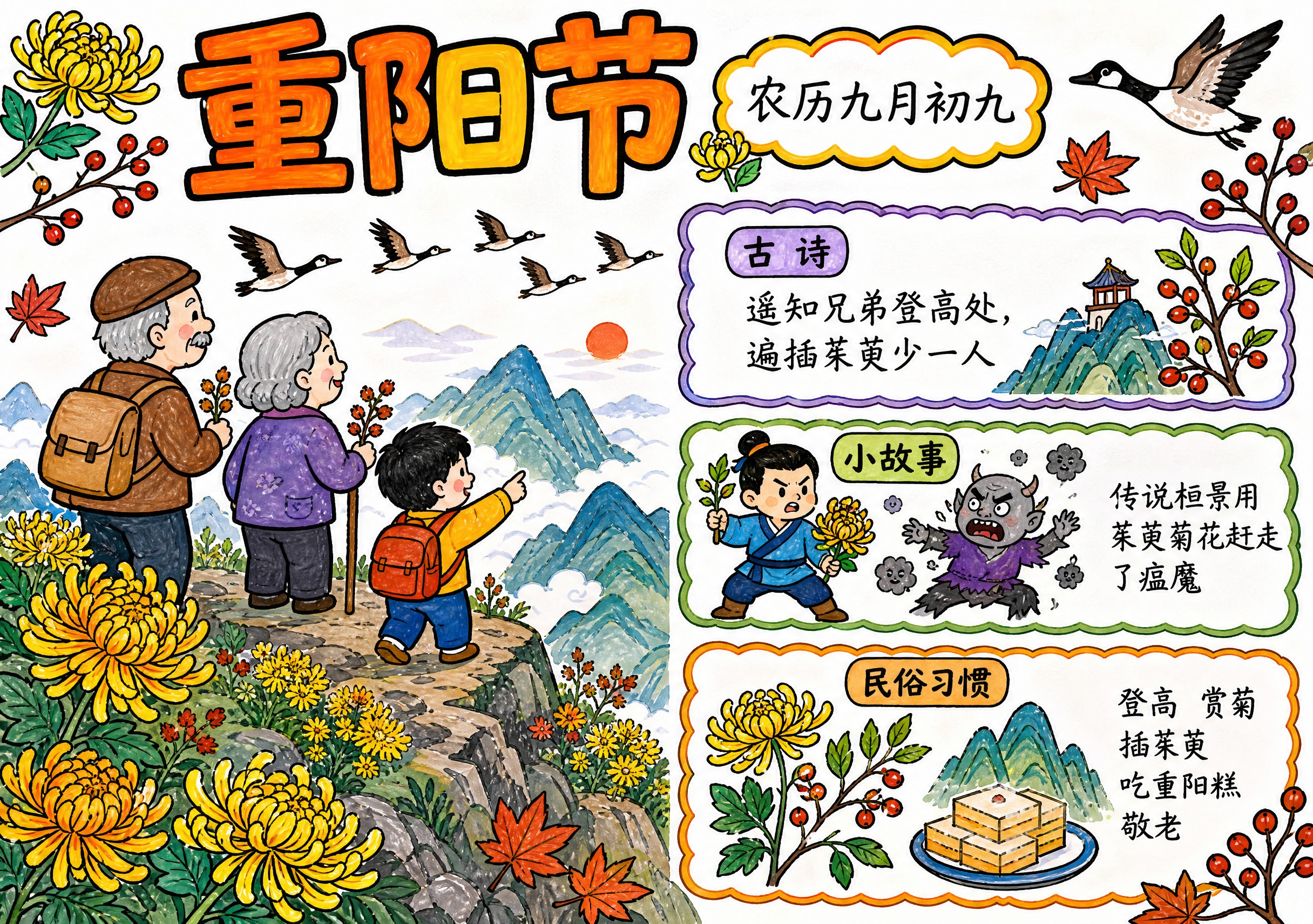 A4横版297:210，纯白色背景，小学生马克笔手绘风格，彩虹… - 图片创意预览