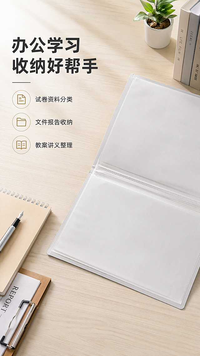 「图片1」，生成一套详情页，商品名称为A4资料册，适配1688平台，单图比例为9:16，「图片1」「图片1」「图片1」「图片1」「图片1」「图片1」「图片1」「图片1」需求屏数为8张。