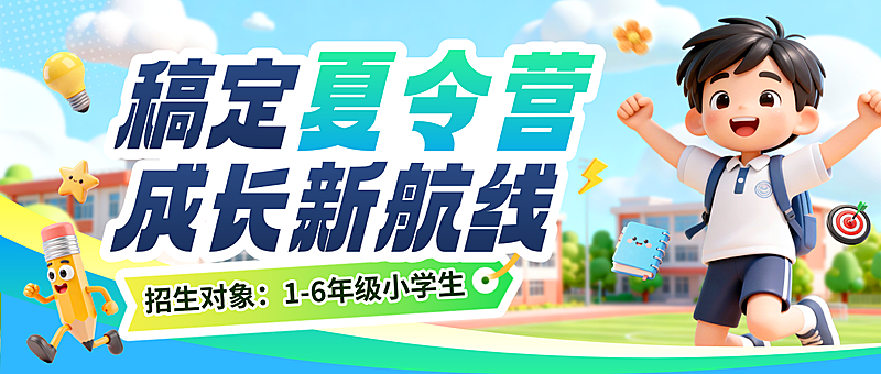 教育培训K12教育夏令营招生宣传卡通风公众号首图