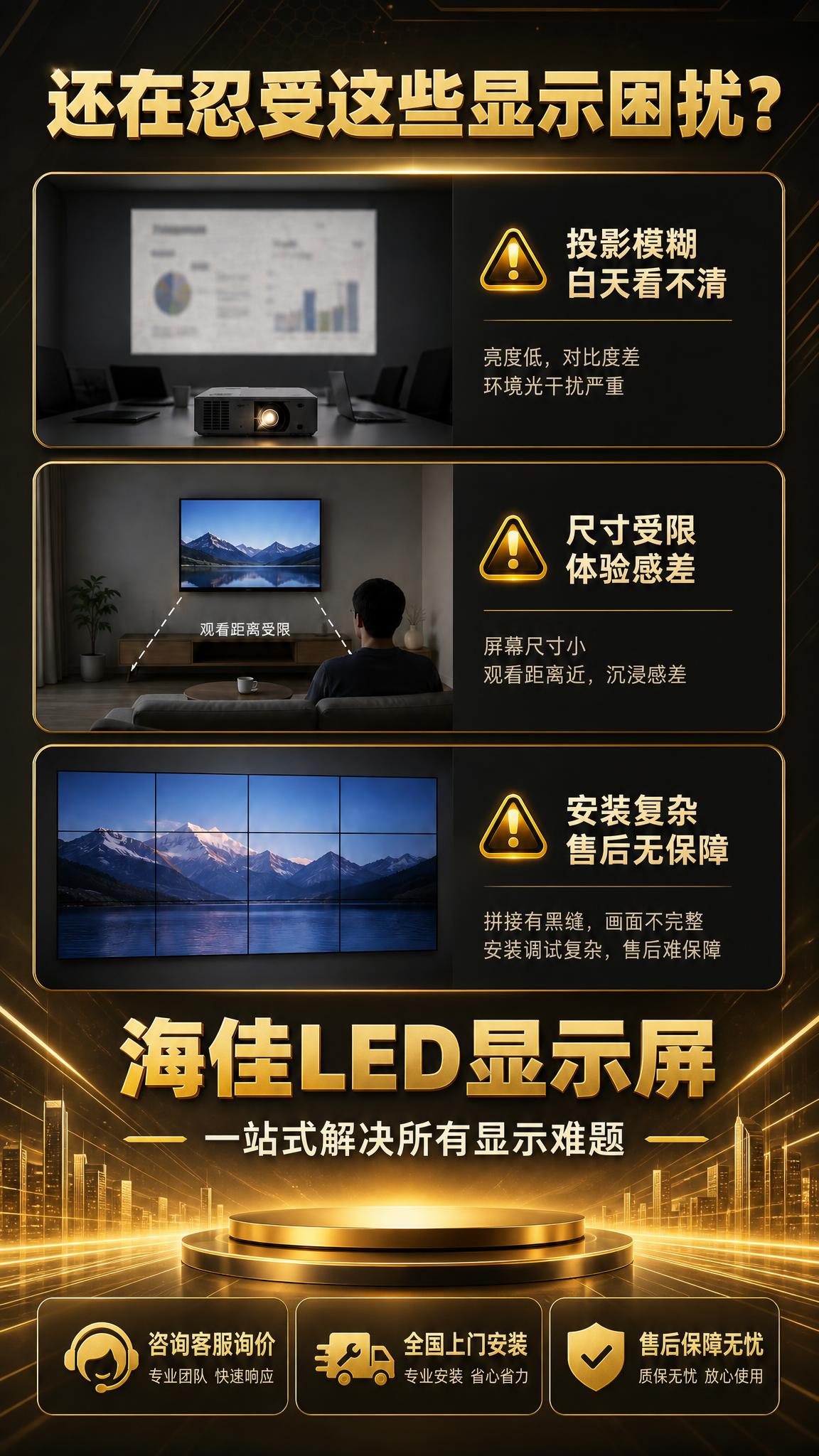 将这张海佳LED痛点直击详情页改为金色科技风。整体色调改为金色… - 图片创意预览