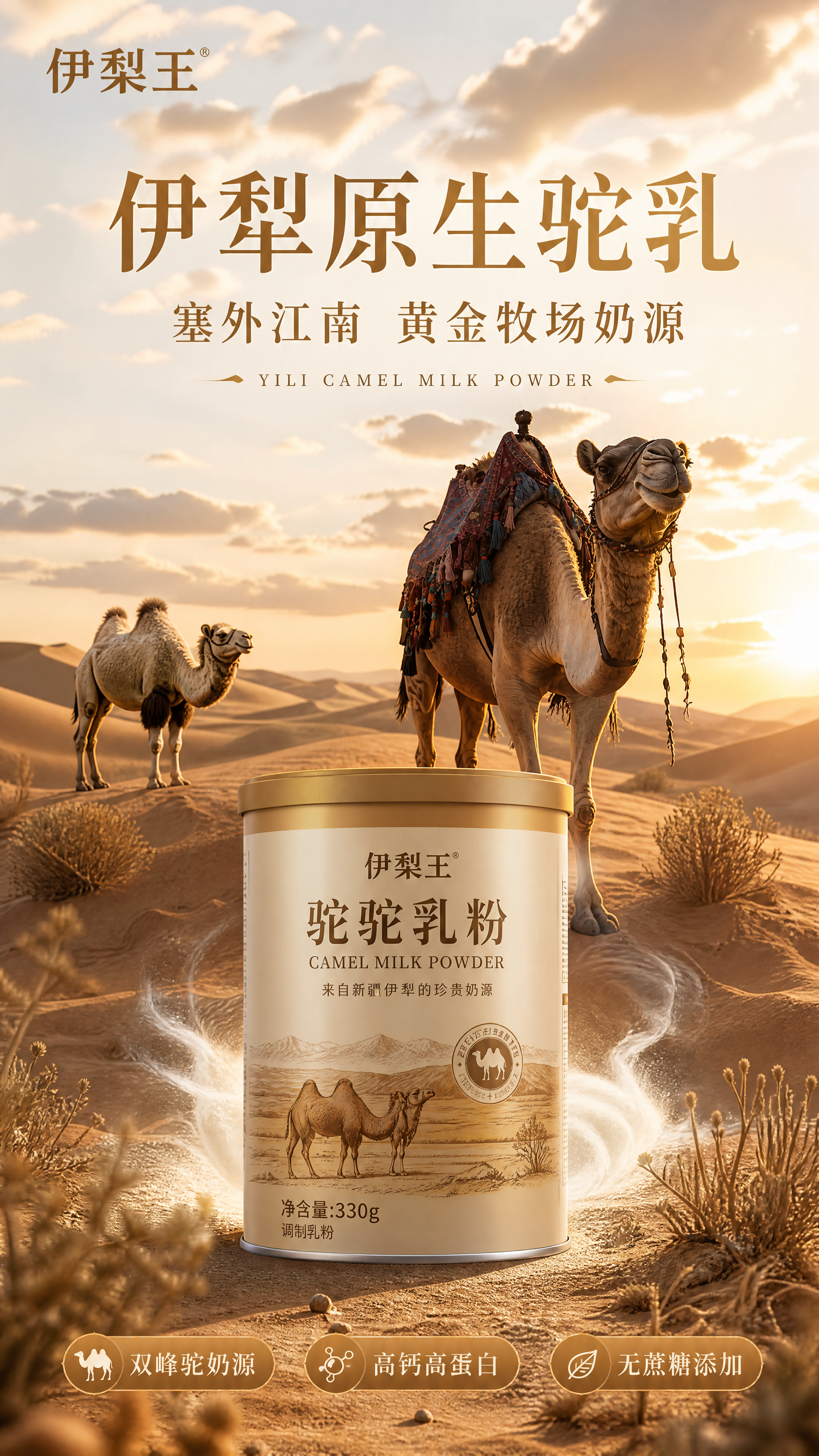 [第1张] 详情页头图主视觉 — 伊梨王驼驼乳粉产品全貌 +… - 图片创意预览