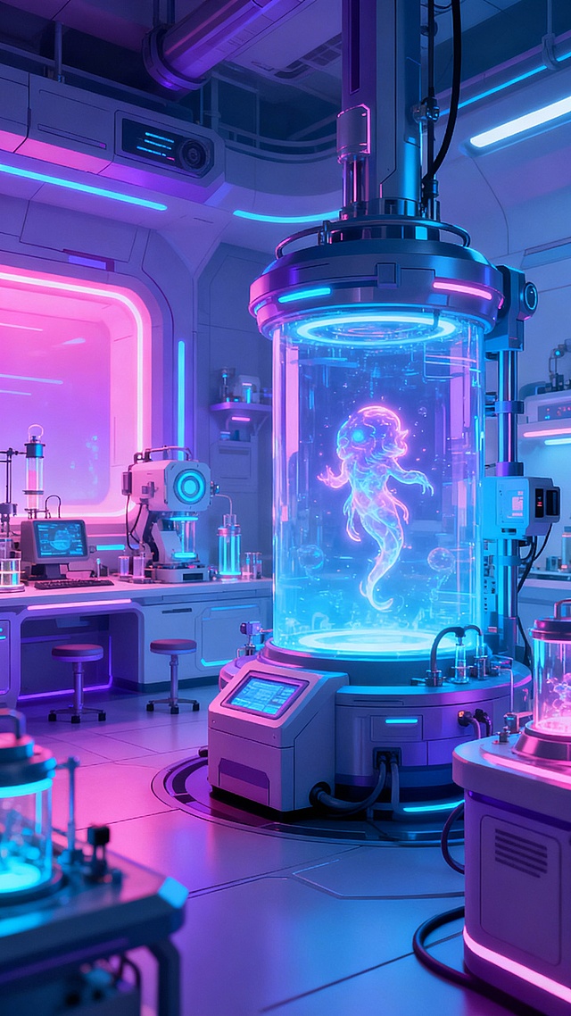 帮我生成20张手游壁纸，整体以蓝紫粉为主色调，呈现华丽梦幻、科幻元素的二次元游戏美术宣传风格。