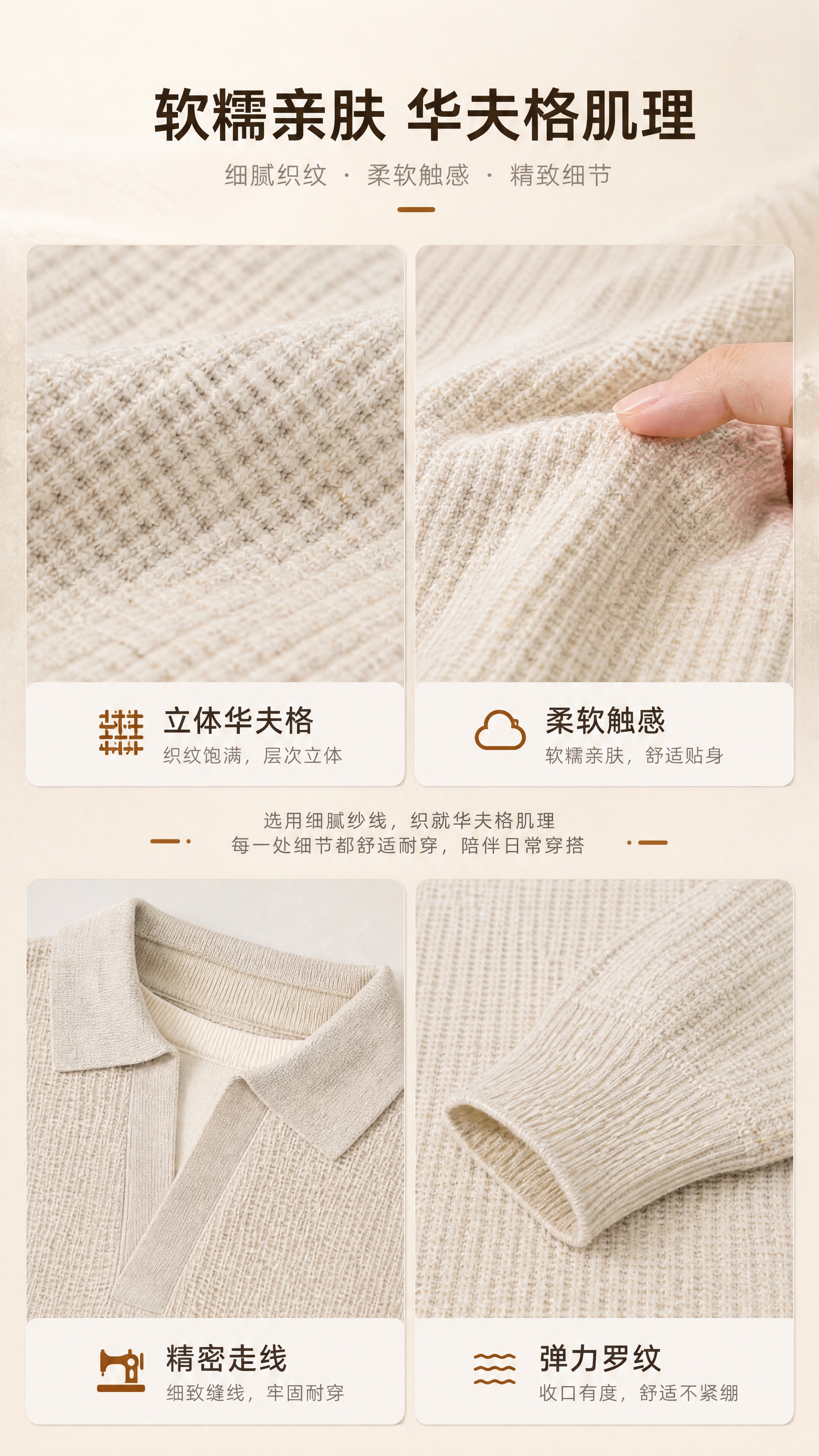 [商品] 使用【图1】米杏色假两件Polo领针织衫；商品处理：… - 图片创意预览