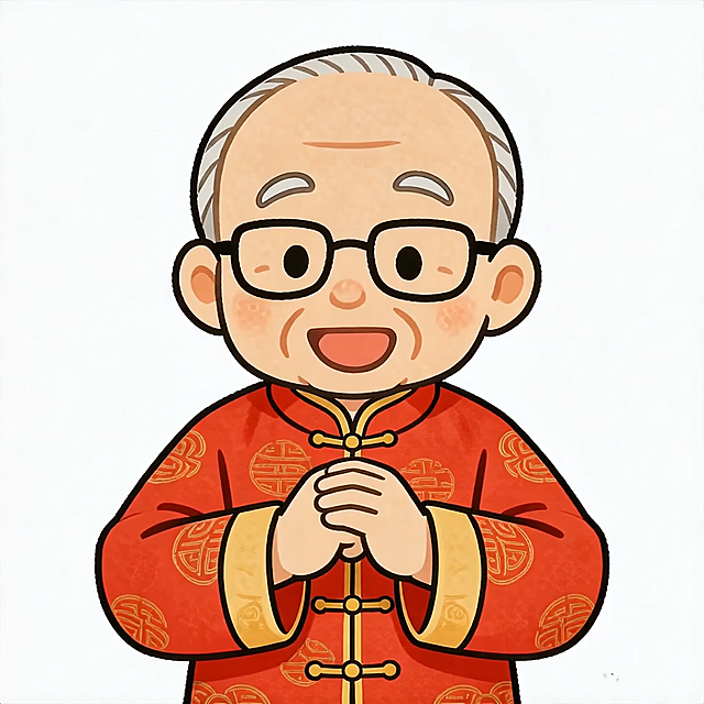 人物做拜年的姿势，配上文字“新年好”