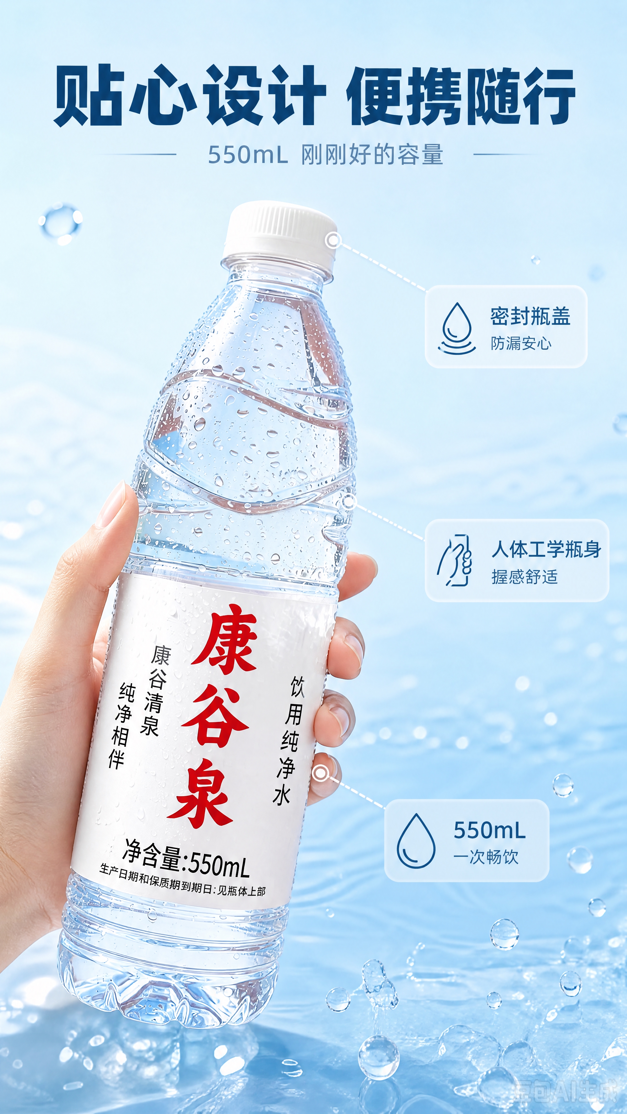 [商品] 使用【图1】康谷泉饮用纯净水550mL瓶装；保留瓶身… - 图片创意预览