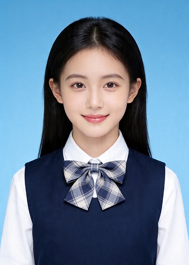 清新感与甜美感交织，柔和色调搭配东亚风校服设计，写实风格呈现舒适面料质感，实景拍摄展现青春纯净之美。