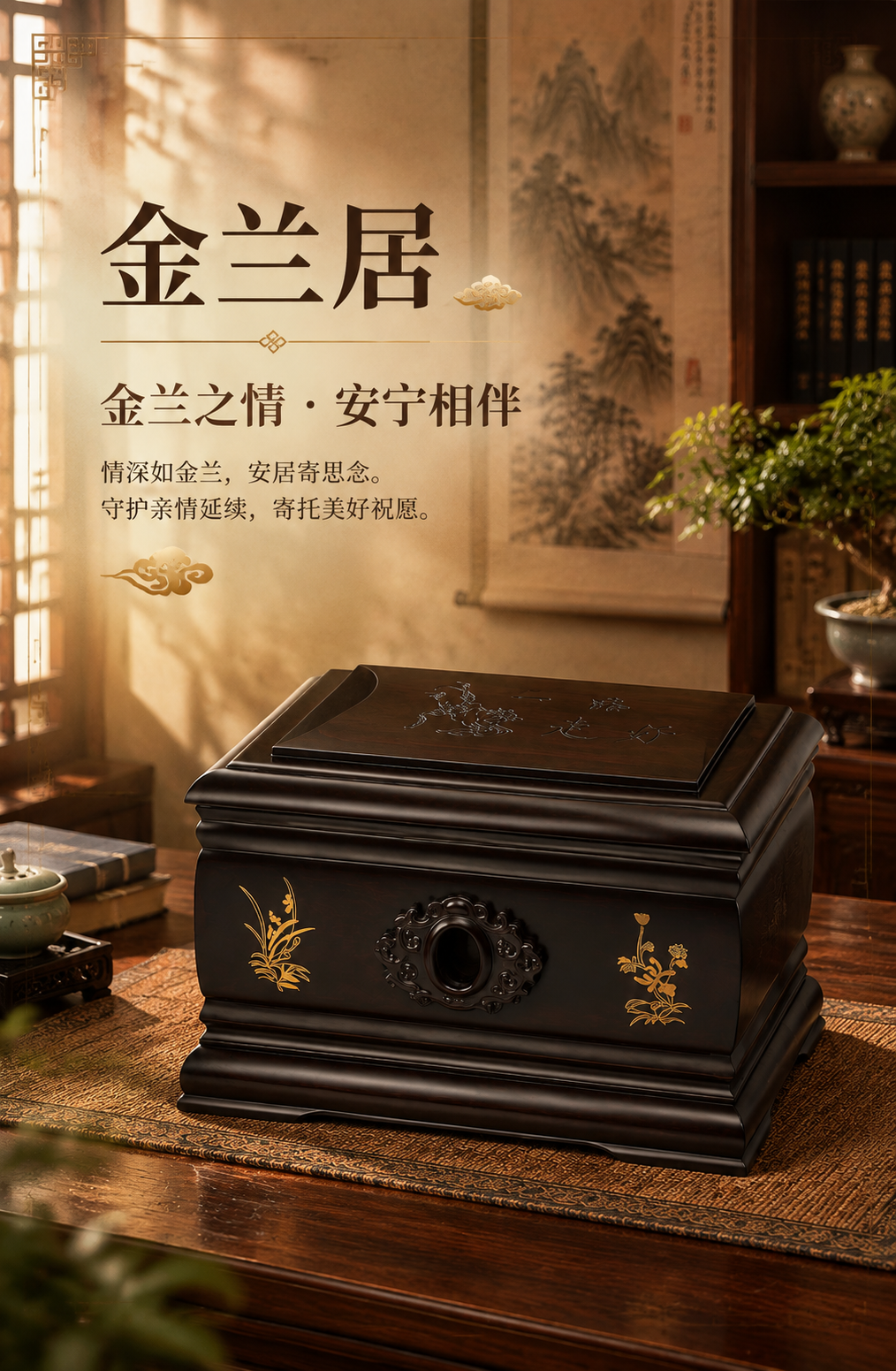 [商品] 使用【图6】金兰居橡胶木实木骨灰盒45°斜视图；保留… - 图片创意预览