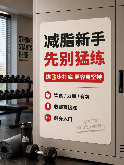 减脂新手入门攻略分享健身房实景风小红书封面预览效果