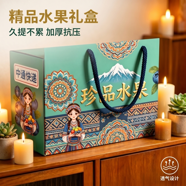 [主图 1] 精品水果礼盒首图展示，温馨舒适家居治愈风场景；
[氛围风格] 温馨家居，自然治愈，舒适松弛氛围；
[画质] 商业摄影质感，光线柔和通透，产品清晰真实，画面干净高级；
[元素] 精品水果礼预览效果
