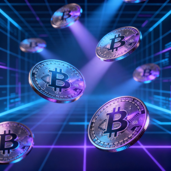 “Multiple BBGEX coins floating in space, soft light beams, digital grid background, futuristic finan预览效果