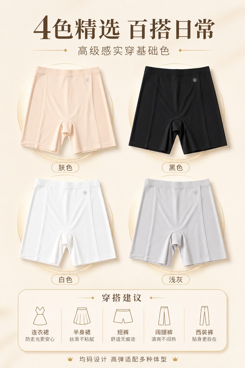 [商品] 使用【图1】高弹奶皮冰丝空调安全裤4色全套（肤色、黑… - 图片创意预览