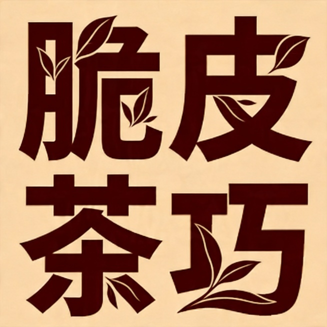 保留整体粗方正字体风格，修改茶字，将茶字的结构融入茶叶元素设计，笔画呼应茶的主题，保持深棕色文字、浅米色背景和所有其他三个字完全不变，只调整茶字使其更符合茶的字面意义预览效果