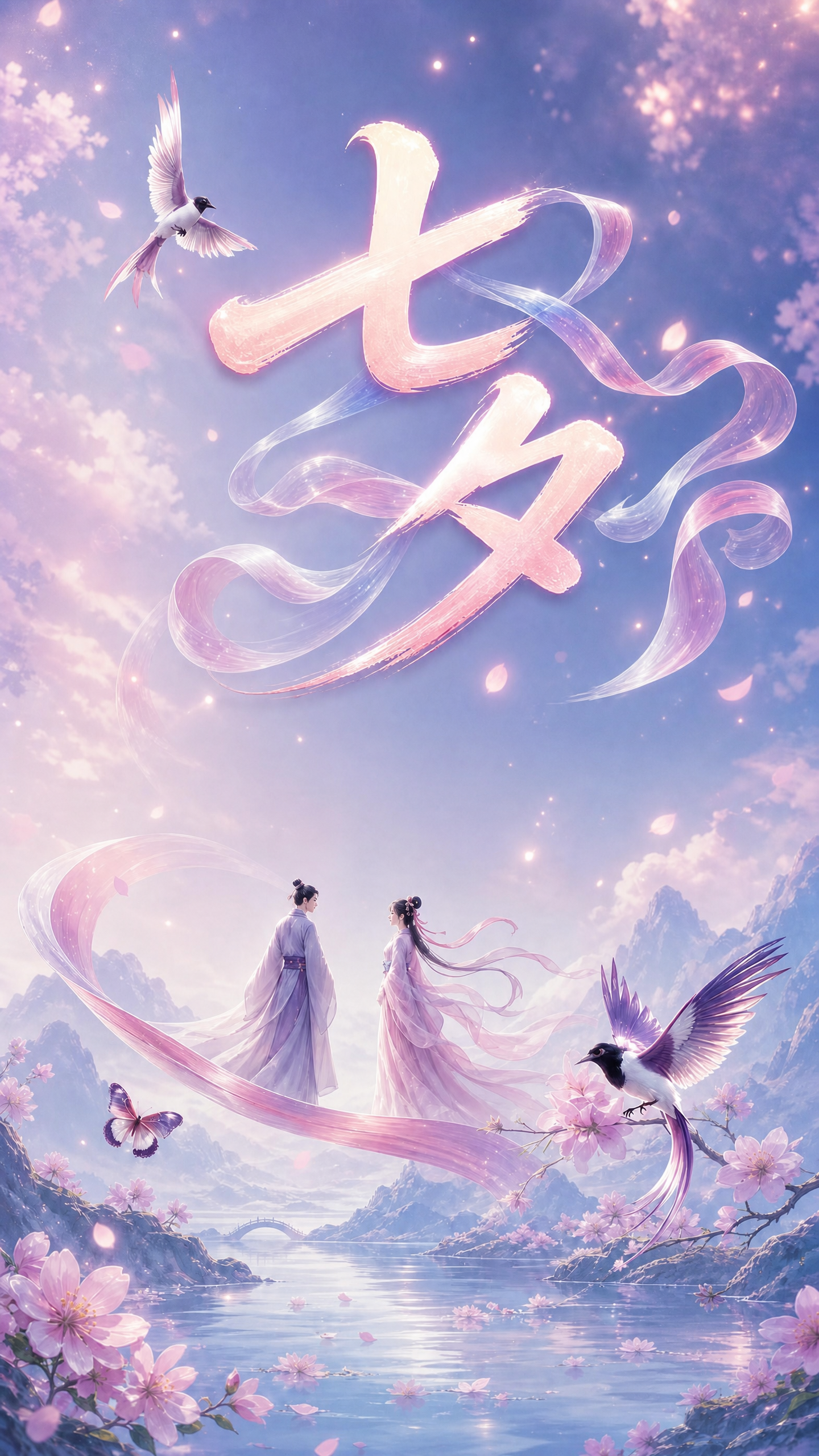 保留画面中央巨大的"七夕"书法体主标题，去除画面中所有其他文字… - 图片创意预览