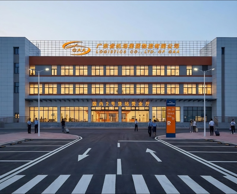按提供图1场景中的门头上的(国内2号货站营业厅)和楼顶广告招牌上的(LOGO+广东省机场集团物流有限公司+LOGISTICS CO.,LTD.OF GAA)等字体换成不锈钢包边,字体表面发光颜色采用爱预览效果