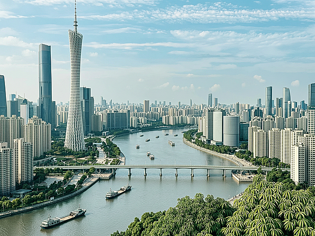 广州城市风景图，展现广州特色地标与城市风光，自然清新风格