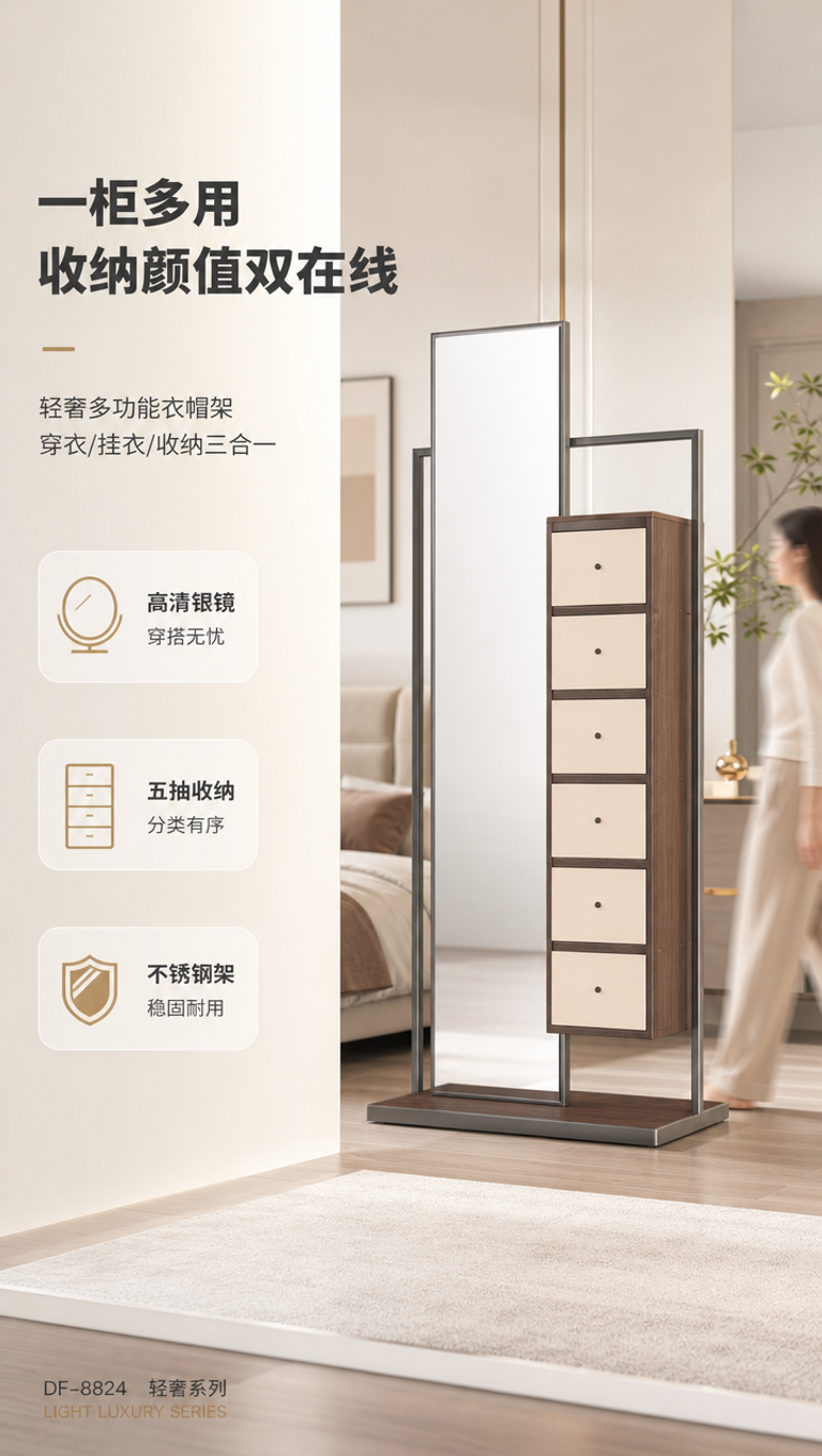 [商品] 使用【图1】DF-8824衣帽架；保留整体结构：左侧… - 图片创意预览