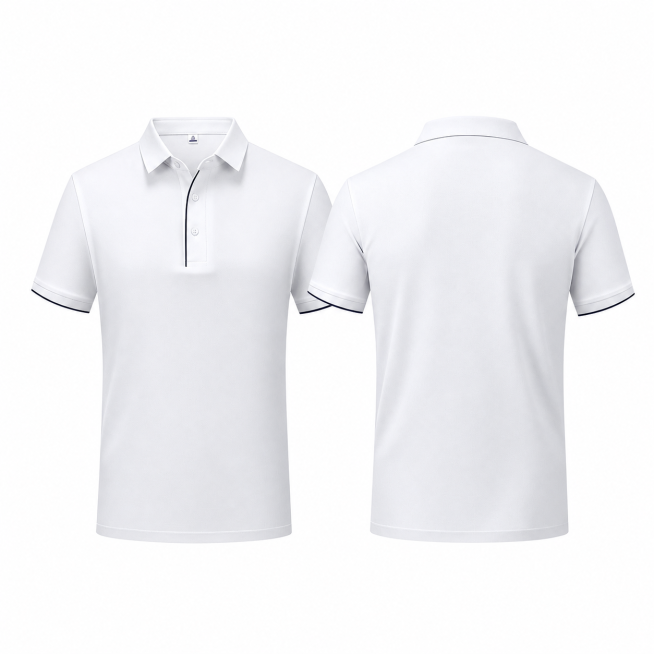 去掉这件白色polo衫前胸和后背的所有金色文字，保持衣服本身的纯白色、款式和整体构图不变，让图片更清晰，保留白色背景和衣服细节预览效果