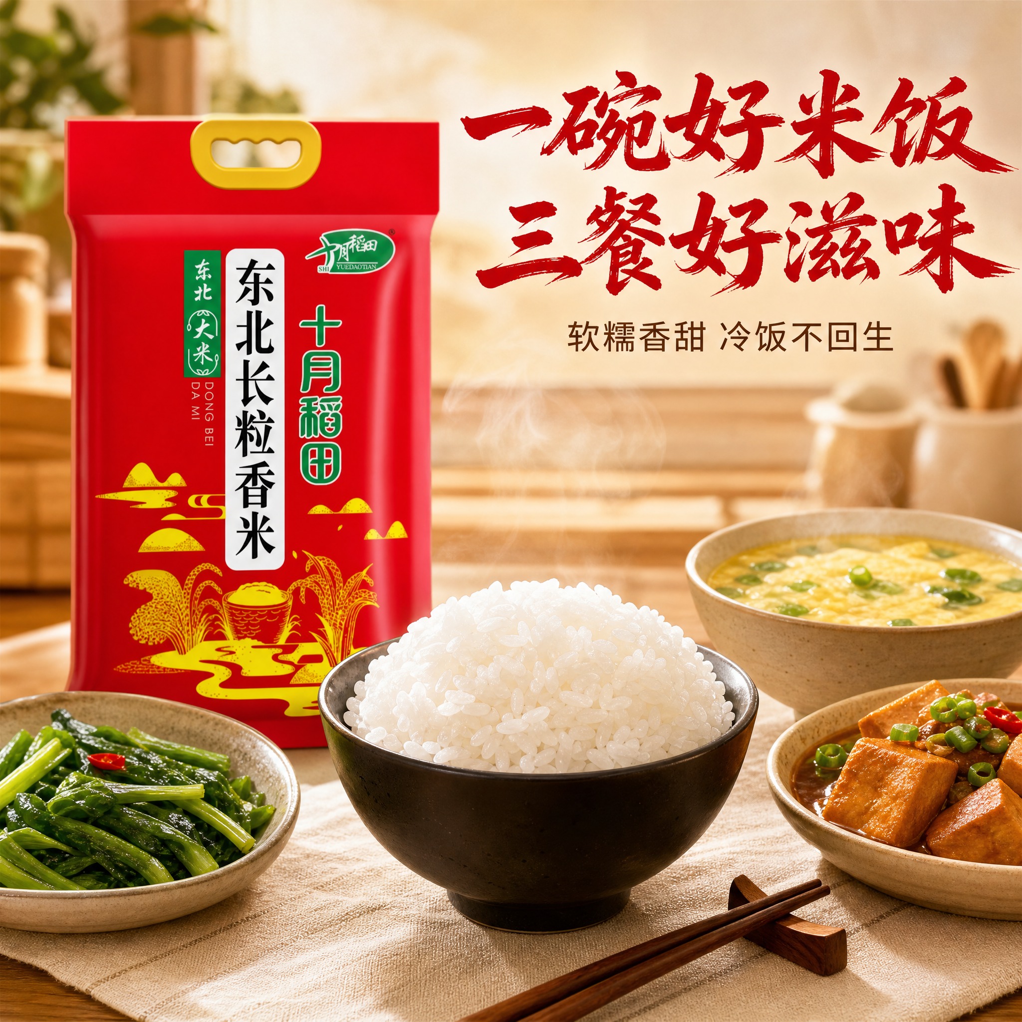 [主图-4] 食用场景与家庭餐桌 展示米饭成品与家庭用餐氛围… - 图片创意预览