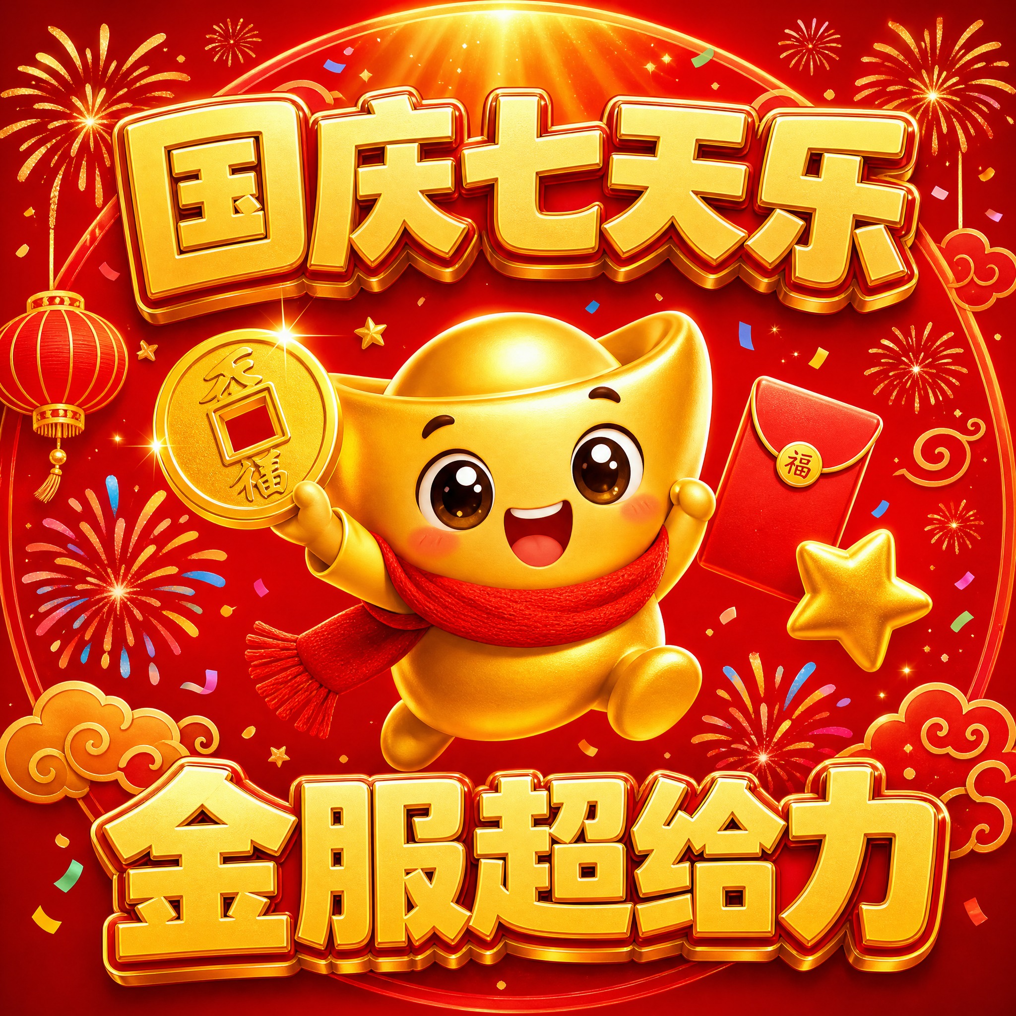 微信表情包风格图片，正方形1:1，3D萌趣卡通国庆主题，喜庆可… - 图片创意预览