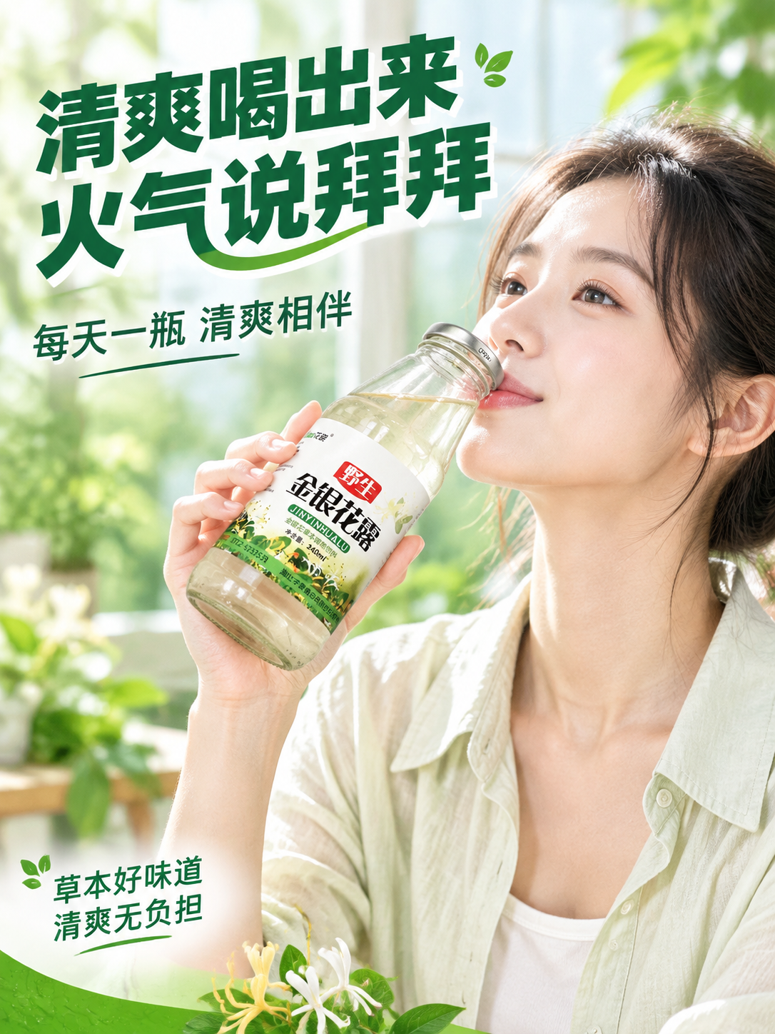 [商品] 使用【图1】花晓野生金银花露340ml玻璃瓶装；保留… - 图片创意预览