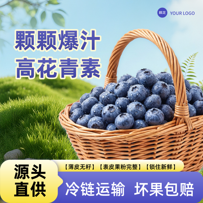 夏日水果生鲜蓝莓通用线上渠道电商主图预览效果