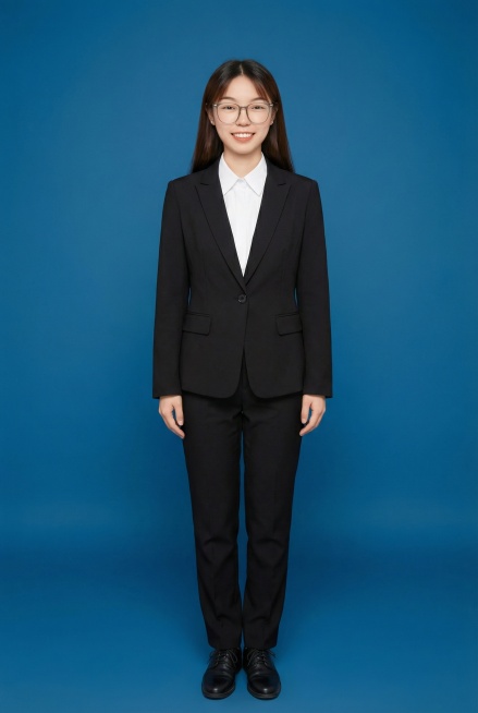 美化人物形象，根据人物面部特征生成职业风格全身照，人物双臂自然下垂预览效果