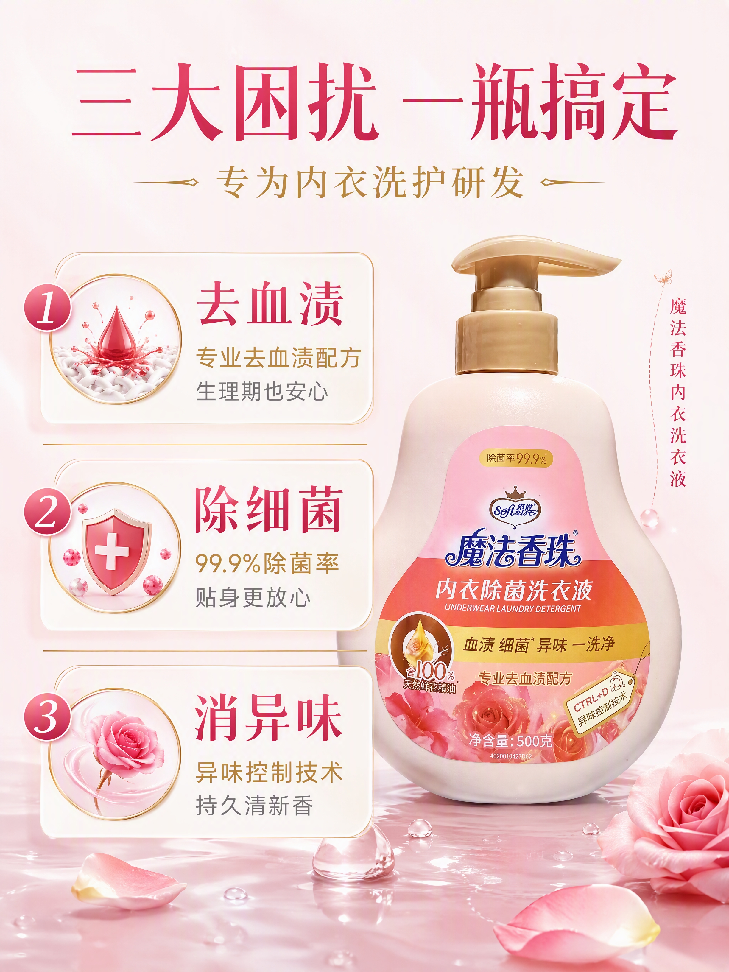 [第2张] 详情页核心卖点页 - 血渍/细菌/异味三大痛点解决… - 图片创意预览