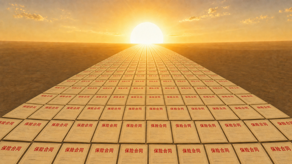 去掉图片上所有白色文字，保留沙漠日落和铺满保险合同道路的原始画面，不改变其他任何内容预览效果