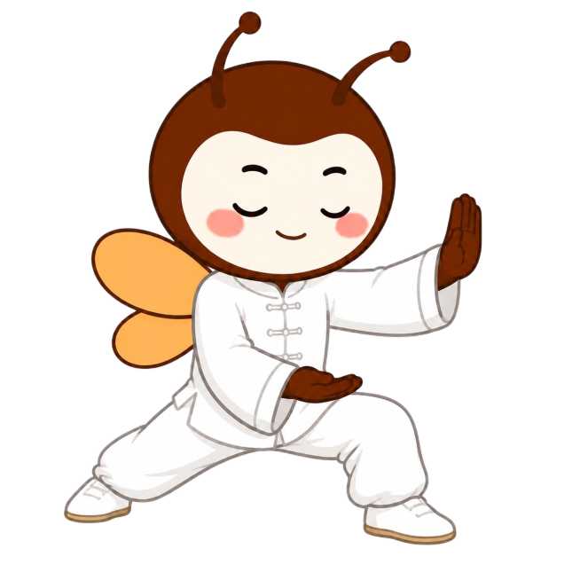 保持太极姿势、白色太极服和整体形象不变，将眼睛改为闭着，调整表情为更气定神闲的样子，保留卡通风格和白色背景预览效果