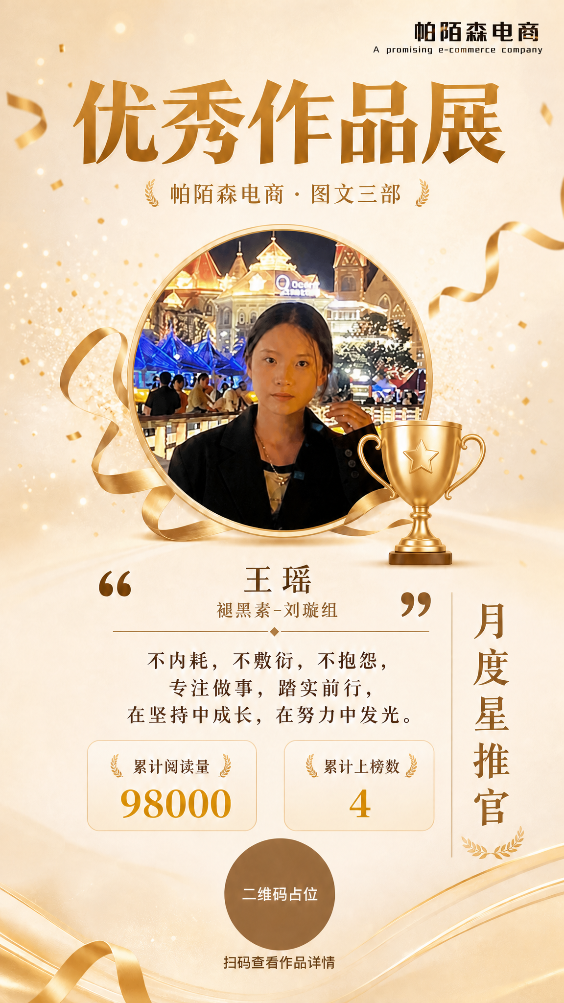 对右侧竖排文字做两处修改：1. 将"优秀创作者"改为"月度星推… - 图片创意预览