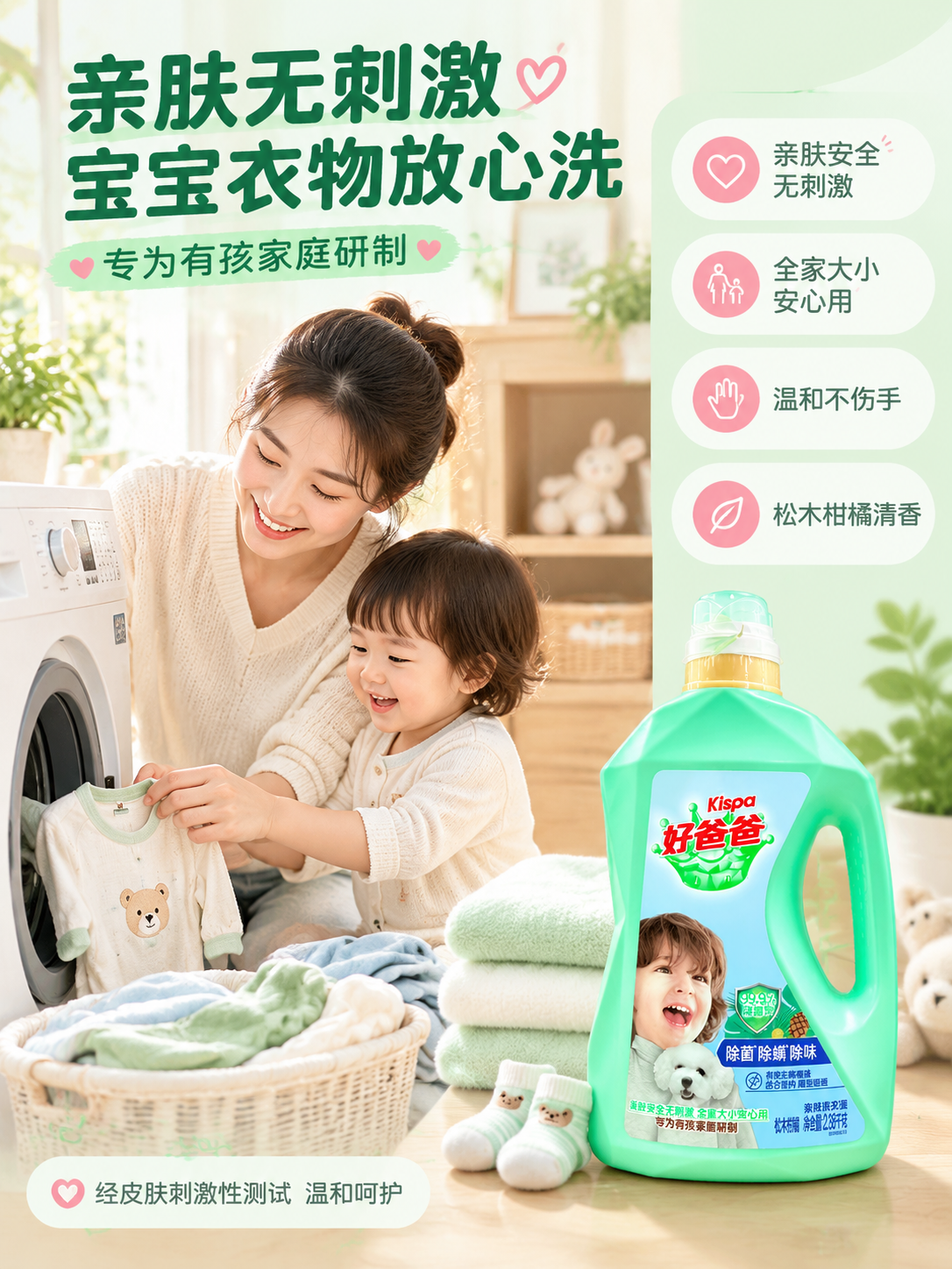 [商品] 使用【图1】好爸爸亲肤除菌洗衣液单瓶；保留绿色瓶身、… - 图片创意预览