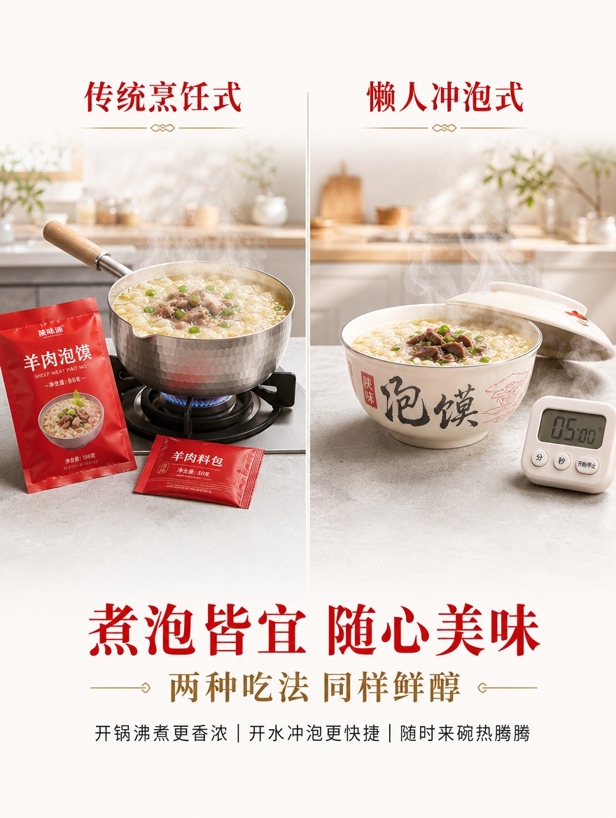 地道国风陕味美食商业摄影，温润醇厚，整洁现代厨房氛围。 左右对… - 图片创意预览