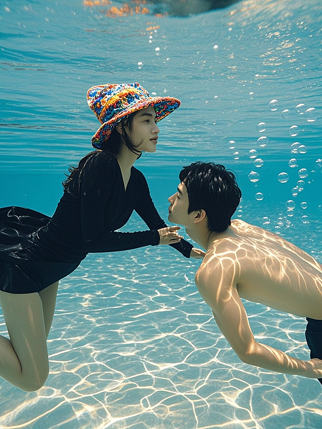 双人，一男一女，写实摄影，大片，水下