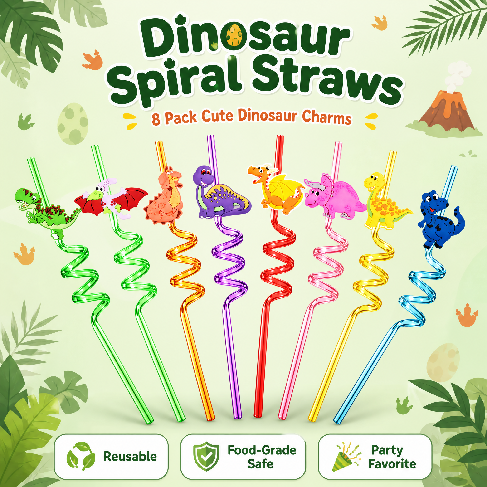 [主图-1] Dinosaur Spiral Straws 8… - 图片创意预览