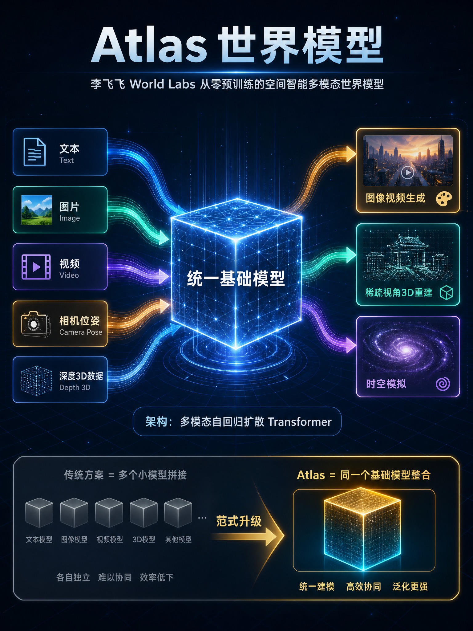 科技深邃深蓝色背景的Atlas世界模型技术解析图，竖版3:4比… - 图片创意预览