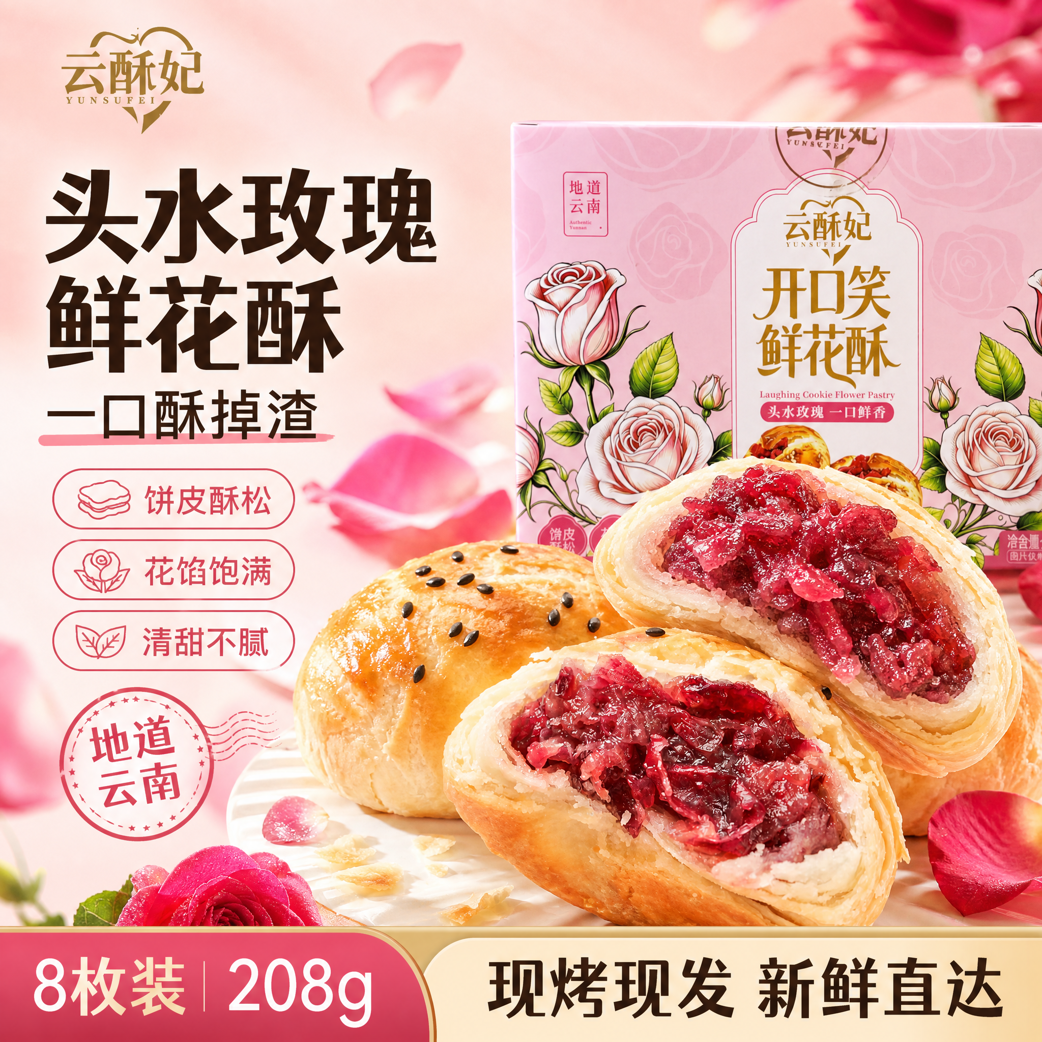 [单张主图] 云酥妃开口笑鲜花酥 爆款促销感主图 淘宝天猫1:… - 图片创意预览