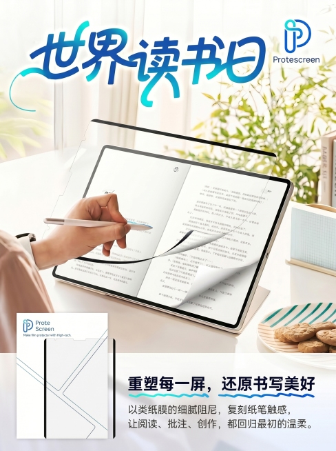 将这张类纸膜产品海报改成小红书适配的3:4竖版，保证画面内容完整清晰，符合小红书发布规范，达到不会限流的要求预览效果