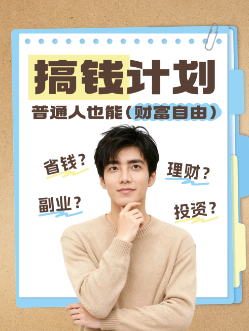 搞钱赚钱理财热门话题通用人像小红书封面预览效果