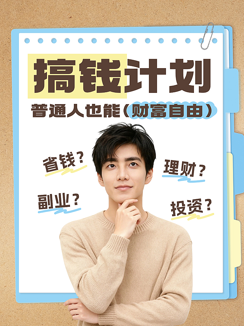 搞钱赚钱理财热门话题通用人像小红书封面