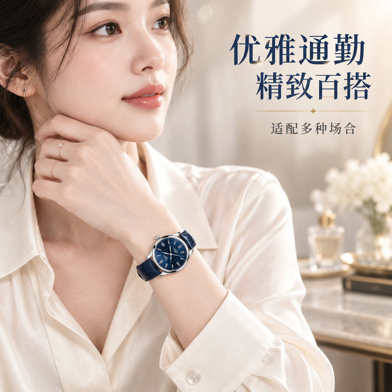 [主图-4 女士佩戴版] 女士佩戴效果展示 优雅女表手模佩戴图… - 图片创意预览